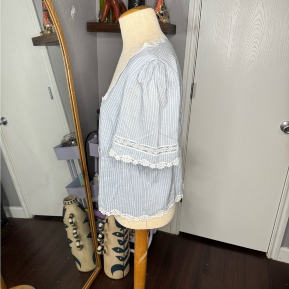 Reformation Blue Striped Lace Trim Blouse - Picture 2 of 6